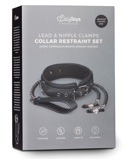 Easy Toys  Leather Collar w/Nipple Chains