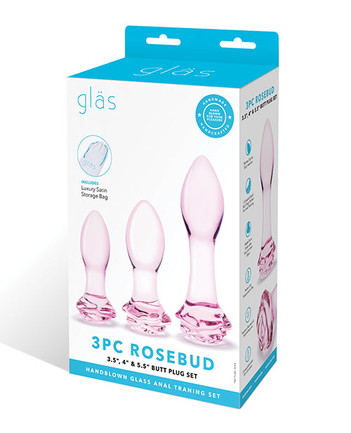 Glas 3 pc Rosebud Butt Plug Set