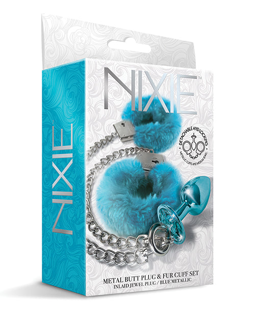 Nixie Jeweled Metal Butt Plug & Fur Cuff Set