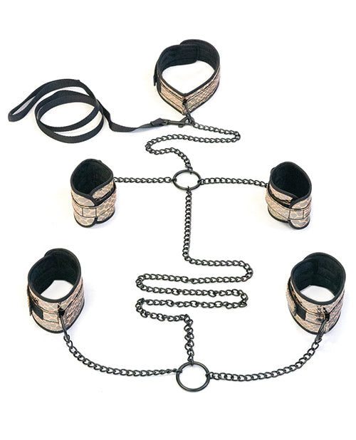 Faux Leather Collar To Wrist & Ankle Restraints Kit